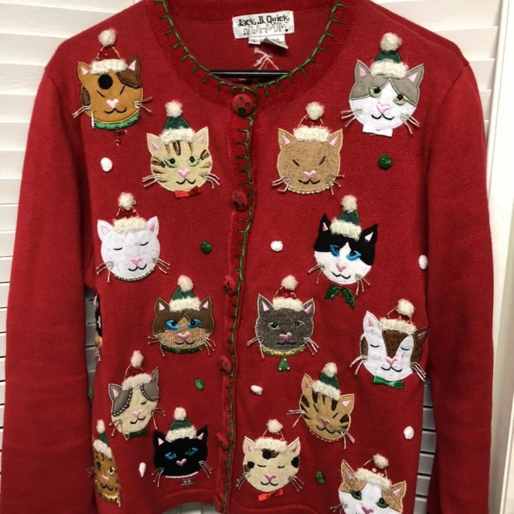 Crazy Christmas Cat Ugly Sweater Women’s Large
